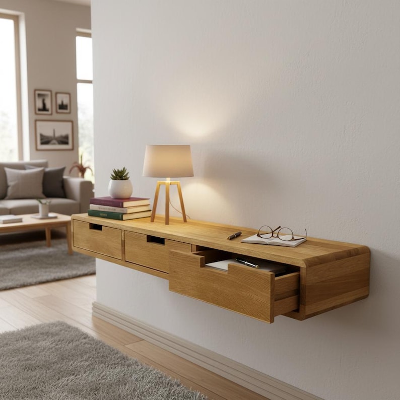 Solid Oak Floating Console Table image 3