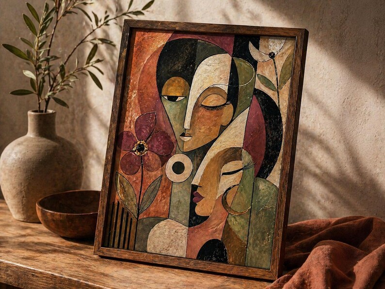 Abstract Floral Portrait Wall Art Print, Cubist Woman Digital Download ...