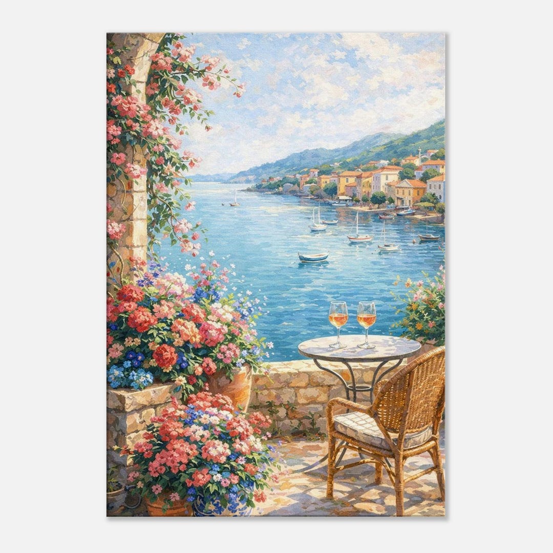 Mediterranean Coastal Wall Art Seaside Terrace Painting French Riviera ...