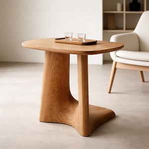 Solid Oak Side Table, Sculptural Wooden End Table, Organic Shape Nightstand, Minimalist Accent Table for Bedroom and Living Room