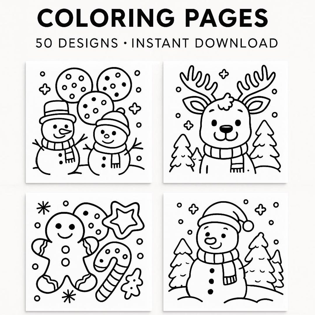 50 Christmas Coloring Pages Bundle | Kids Holiday Coloring Book ...
