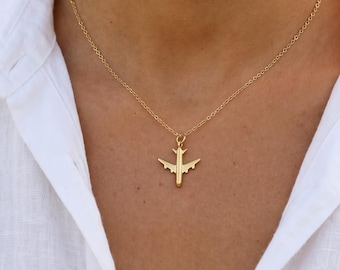 Flugzeug Anhänger Gold, kleine Flugzeug Anhänger, Gold Reise Schmuck, zierliche Flugzeug Halskette, Fernweh Geschenk für sie