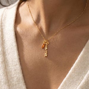 Custom Mama Name Necklace with Birthstone, Gold Script Charm Necklace, Dainty Personalized Pendant Necklace, Gift for Her