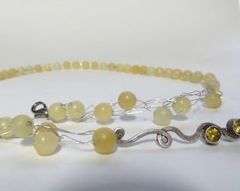 Yellow Jasper & Citrine Necklace Earring Set, 925 Silver Wire Knit
