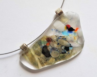 Cloud Glass pendant, Statement fused Glass-art necklace, Dutch Design necklace on request personalized, madebymirjam, Netherlands