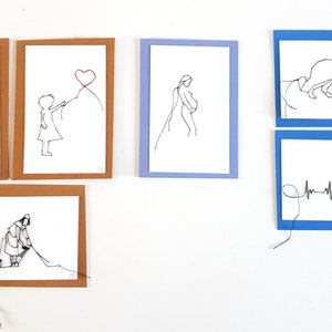 Banksky kunst kaartjes van naaldtekeningen, Meisje met de rode ballon, Bloemen gooier, Veeg het onder het kleed, Bordercollies en Zwangere