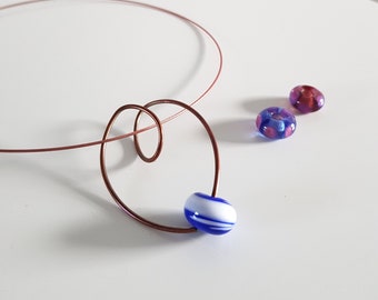 Handmade Fused Glass Bead Necklace with Copper Pendant
