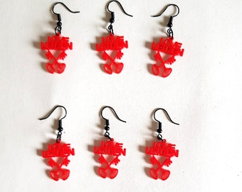 Love Leiden oorbellen in rood en zwart staal, Nederland Handmade, Dutch Design sieraad, unieke oorbel, Leids Ontzet, 3 oktoberrr