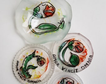 Fused Glass Jewelry Dish, Amor Vincit Omnia, Love Gift