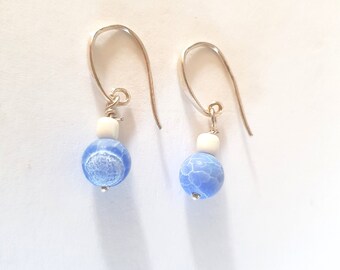 Blue Druzy Agate Sterling Silver Earrings, Bohemian Dangle Jewelry