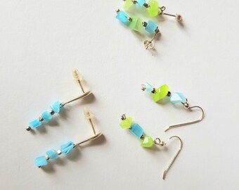 Mismatched Sterling Silver Apatite Amazonite Dangle Earrings