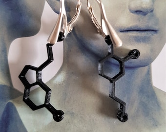 Dopamine Serotonin Molecule earrings, Molecular combi  jewelry, neuro science art chemistry, psychology biology meaningful jewelry depressed