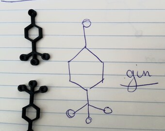 Gin Molecule Earrings, Black Alpha Terpinol, Chemistry Jewelry