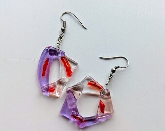 Fused Glass Wreath Earrings: Red, White & Purple Sterling Silver Jewelry