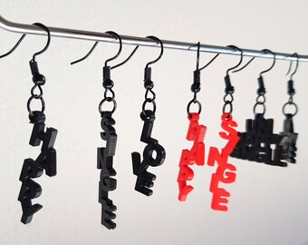 Love Letter Dangle Earrings, Black Steel Asymmetrical Jewelry