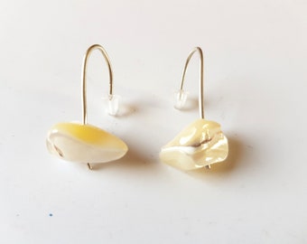 Keshi Pearl Sterling Silver Earrings, Dainty Half Hoop Earrings