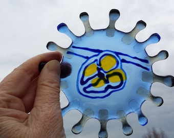 Handmade Fused Glass Heart Dish: Blue Jewelry Ring Holder