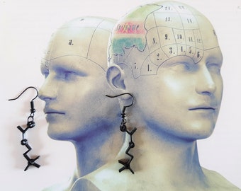 Memory Molecule Earrings, Black Acetylcholine Neurotransmitter Jewelry, screw memory earjewel, Memorial gift.