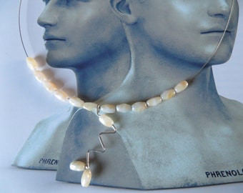 GABA Molecule Pearl Necklace, Sterling Silver DNA Jewelry