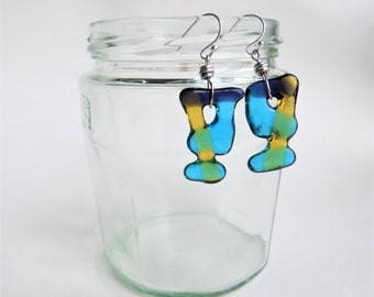 Fused Glass Dangle Earrings, Sterling Silver 925, Colorful Handmade Jewelry