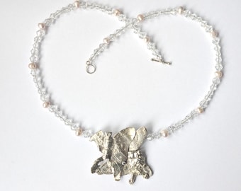 Drowned Butterflies in Silver 925 with Pearl and Swarovski crystals Necklace