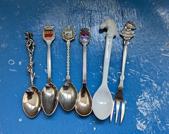 Vintage Enamel Shield Souvenir Spoons, Animal & Bird Collectibles