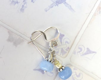 Aqua Jade Sterling Silver Earrings, Pearl Bead, Handmade Jewelry