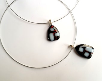 Fused Glass House Pendant Necklace, Black Cottage Jewelry, New Home Gift