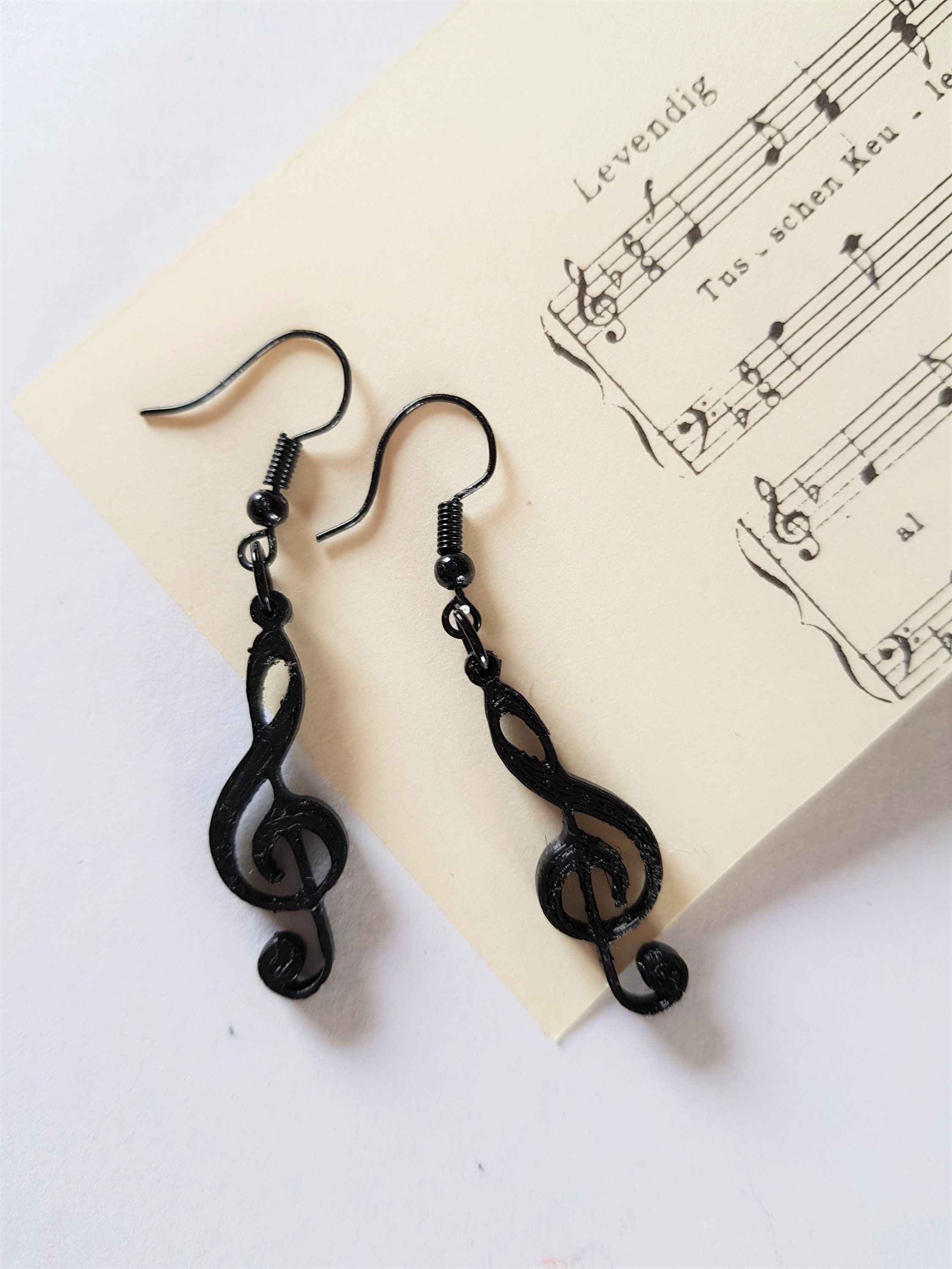Muziek noot zwart staal oorbellen, G-sleutel sieraden, Muziekinstrument oorbel viool, tattoo cadeau voor musici voor hem en haar