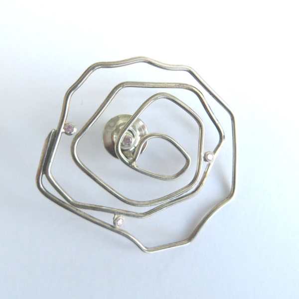 My rose is a rose is a rose...., silver pinbrooch little pink gemstones; Valentine rosebrooch