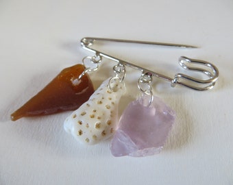 Sea Glass Safety Pin Brooch, Dutch North Sea Gift