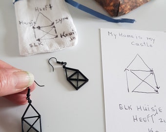 3D Printed Black House Earrings, Housewarming Gift