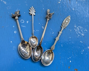 Vintage Teaspoons: Christmas Sleigh, Jeanne d'Arc, Stroller, Palm Tree
