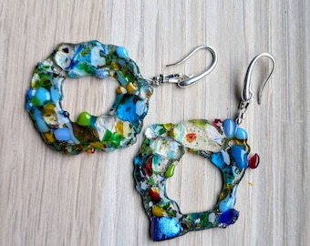 Mooie kleurrijke krans glasoorbellen van zilver 925,  Een Uniek handgemaakt Fused glas sieraden cadeau