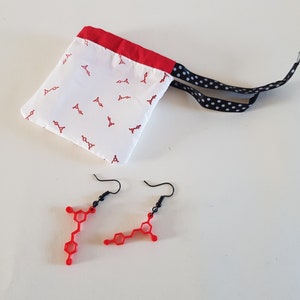 Red wine molecule earrings, let&#39;s toast 2025 molecule jewelry biology, psychology, Friendship science ear-jewel in black, alcohol DNA