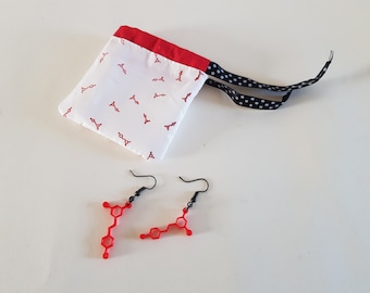 Red Wine Molecule Earrings, 3D Printed Biology Jewelry
