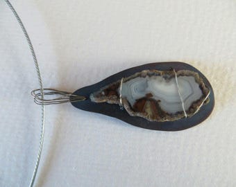 Handmade Titanium Agate Gemstone Pendant, Silver Wrapped Necklace