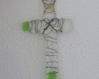 Fused Glass Cross Ornament: Silver Copper Dutch Design