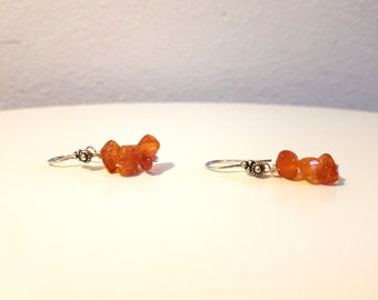 Handmade Baltic Amber Sterling Silver Earrings, Dutch Knot Detail