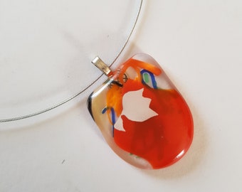 Fused Glass Tulip Pendant Necklace, Orange Dutch Design, Handmade