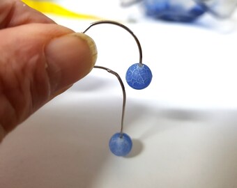 Blue Agate Druzzy Sterling Silver Threader Earrings, Short Dangle