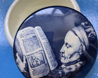 Vintage Delfts Blue Bonbonniere, Hand-Painted Reading Woman Jewelry Box