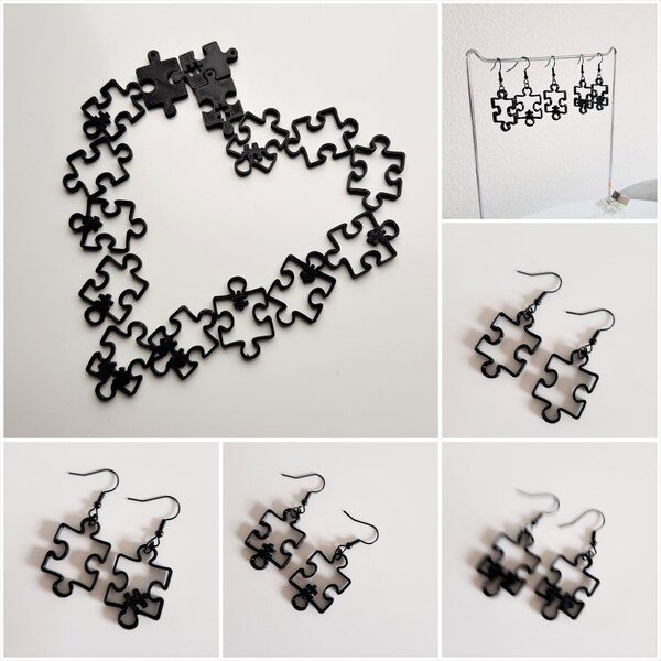 Puzzle earrings for baby shower, tattoo black earrings 3d, symbol jewelry, birthday gift, pregnancy present embryo, twins