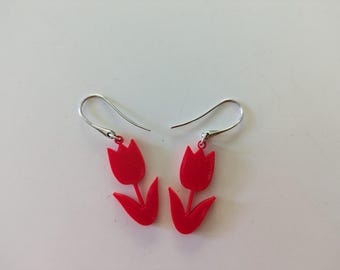 Zilveren rode tulp oorbellen, boho verjaardag sieraad, Moederdag cadeau
