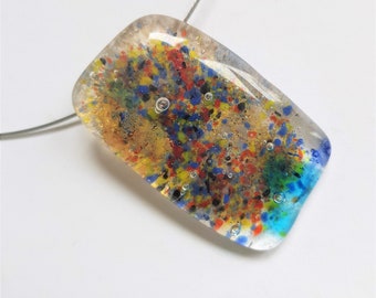 Gouden spikkels Glashanger, Dutch Design ketting van fused glas kunst, glas-sieraad, Statement Glasjuweel glas-fusing