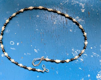 Sweet White pearl with gray labradorite gemstones with toggle clasp necklace Handmade and unique