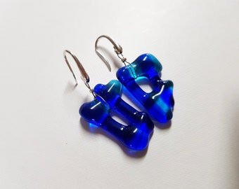 Fused Glass Earrings, Royal Blue & Light Blue, Sterling Silver