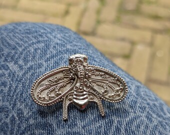 Art Nouveau Sterling Silver Moth Brooch Pin, Insect Jewelry