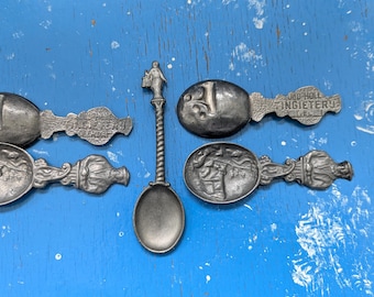 Vintage Lady Justice Pewter Spoon and Rembrandt spoon with relief, Witchy Collector's Item