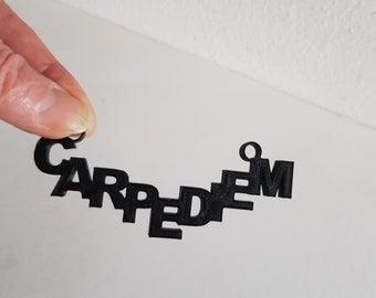 Black Carpe Diem Necklace, 'Pluk de Dag' Tattoo Style, Dutch Jewelry